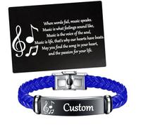KBNSUIAN Personalised Music Note Braided PU Leather Bracelet with Inspirational Wallet Card - Custom Gift for Musicians & Music Lovers, Marching Band Choir Student Teacher Musical Appreciation Gifts