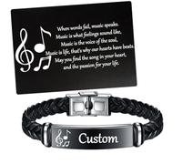 KBNSUIAN Personalised Music Note Braided PU Leather Bracelet with Inspirational Wallet Card - Custom Gift for Musicians & Music Lovers, Marching Band Choir Student Teacher Musical Appreciation Gifts