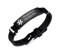 KBNSUIAN Personalised Silicone Medical Alert Anaphylaxis Bracelet Adjustable Disease Allergies Diagnose Identity ID Bangle Meds Emergency ICE Customised Jewellery for Women Men Teens, Black