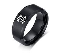 KBNSUIAN Pronoun Gender She Her Ring 8mm Matte Pride Band Ring Nonbinary NB Pride LGBTQ Pronouns Jewellery, Size 10