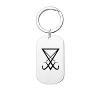 KBNSUIAN Sigil of Lucifer Talisman Keychain Tag Stainless Steel Satanic Symbol Sulfur Amulet Protection Key Hoop Spiritual Prayer Drive Safe Gifts for Dad Mom Son