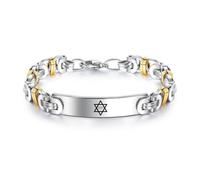 KBNSUIAN Stainless Steel Jewish Mogen David Star with Hebrew Name of God Amulet Byzantine Bracelet Chain, Spiritual Protection Yhvh Kabalah Tetragrammaton Jewellery for Men Women, 8.07'’, Gold Silver