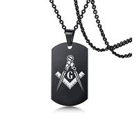 KBNSUIAN Stainless Steel Mason Square Compass Masonic Military Necklace, Freemason Membership Pendant with Free Chain, Freemasonry Masonry Brother Jewellery for Men, Black