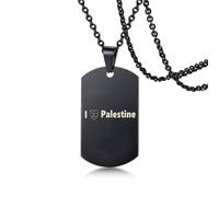 KBNSUIAN Stainless Steel Palestine Support Jewellery, I Love Palestine Map Flag Symbol of Solidarity Necklace Palestinians Military Pendant for Men Women, Black