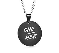 KBNSUIAN Stainless Steel She Her Pronouns Necklace Reminder, Female Genderqueer Nonbinary Comfort Fit Polished Pendant with Chain,She Her Hers Pronoun Gender Identity Jewellery for Women Girls,Black