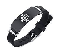 KBNSUIAN Stylish Black Silicone Crusaders Jerusalem Cross Wristband 5 Crossbars Israel Amulets Bracelet for Protection Catholic Greek Crosses Christians Faith Reminder Jewellery for Men Women