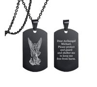 KBNSUIAN The Warrior Archangel St. Michael Protection Necklace, Stainless Steel Catholic Christ Godness Saint Michael Prayers Pendant Religious Christian Personalised Jewellery for Men Women Black