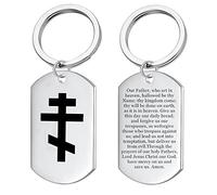 KBNSUIAN Three Crossbeams Russian Orthodox Cross Keychain with Prayer Crucifix Jesus Protection Key Ring Religious Christian Gifts for Men Women