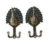 KBOLAE 1 Pair Peacock Double Metal Clothes Towel Bag Wall Hanger DIY Hook - Bronze