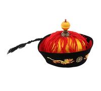 KBOLAE Chinese Oriental Emperor Hat with Braids Ponytail Fancy Dress,54cm | Satin fabric dragon printed attached ponytail red tassels for cosplay fancy dress holidays stage performance