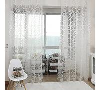KBOLAE New Floral Tulle Voile Door Scarf Valances Drape Sheer Window Curtains, White