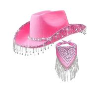 KBOLAE Western Cowboy Cowgirl Hat Bling Rhinestone Fringe Hat Halloween Costumes Pink, 12.5cm