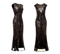 KBOPLEMQ 20s Costume Women's Charleston Dress Evening Dress Prom Dress Retro Cocktail Style Flapper Dress with Sequins Long 1920s Flapper Cocktail Dress Gatsby Costume, O Black, M