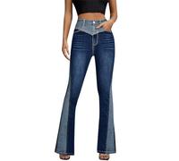 KBOPLEMQ Baggy Jeans Women's High Waist Jeans Y2K Bootcut Flared Jeans Boyfriend Skinny Jeans Vintage Jeans Streetwear Slim Fit Trousers Ripped Destroyed Flared Trousers Wide Leg Trousers, navy, XL