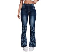 KBOPLEMQ Baggy Jeans Women's High Waist Jeans Y2K Bootcut Flared Jeans Boyfriend Skinny Jeans Vintage Jeans Streetwear Slim Fit Trousers Ripped Destroyed Flared Trousers Wide Leg Trousers, H Blue, XL