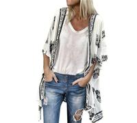 KBOPLEMQ Beach Boho Kimono Women's Oversized Chiffon Shirt Summer Jacket Short Sleeve Lightweight Casual Loose Floral Short Cardigan Cover-Up Beachwear Bohemian Clothing Women's Summer Beach Kimono