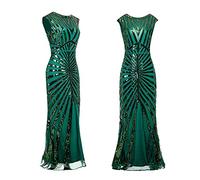 KBOPLEMQ Charleston Costume Women's Gatsby Dress Evening Dress Prom Dress Long 1920s Flapper Cocktail Dress Gatsby Costume Retro Cocktail Style Flapper Dress with Sequins, O Green, XL