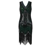 KBOPLEMQ Gatsby Costume Women's Charleston Dress Vintage 1920s Style Sequin Dress V-Neck Long Charleston Dress Retro Elegant Ball Dresses Fringe Glitter Cocktail Dress Evening Dresses, p army green,