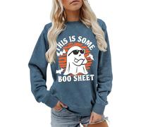 KBOPLEMQ Halloween Costume Women's Ghost Pumpkin Sweater Fashionable Casual Winter Jumper Long Sleeve Crew Neck Sweatshirt Stylish Comfortable Cuddly Jumper Top for Everyday Use, O Navy, XL