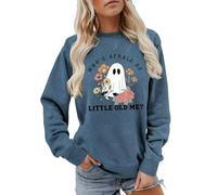 KBOPLEMQ Halloween Costume Women's Ghost Pumpkin Sweatshirt with Crew Neck Letter Print Fashionable Casual Long Sleeve Blouse for Winter Soft Comfortable Streetwear Leisure Blouses Soft Top, O Navy, M