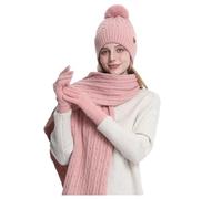 KBOPLEMQ Hat Scarf Glove Set Winter Soft Warm Fur Lined Bobble Hat Long Scarf and Touchscreen Gloves Set 3-Piece Retro Knitted Women's Unisex Hat, Scarf & Glove Sets, O Rosa, One Size