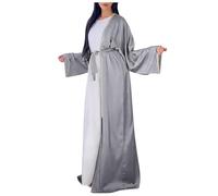 KBOPLEMQ Islamic Dubai Turkey Kaftan Robe Women's Muslim Robe Muslim Dresses Women's Satin Abaya Dress Islam Muslim Summer Bat Abaya Dress Ramadan Clothing Abayas Morocco, gray, S