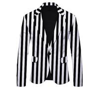 KBOPLEMQ Jacket Men's Black White Striped Blazer Striped Suit Jacket Carnival Costume Slim Fit Suit Casual Business Modern Elegant 1 Button British Style Protective Suit Wedding Tuxedo