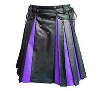KBOPLEMQ Kilt Men's Traditional Leather Skirt Kilt Men's Fashion Scottish Skirt 2024 Men's Skirt Utility Classic Retro Skirt Medieval Pleated Skirts Plain Scottish Kilt, E purple, M