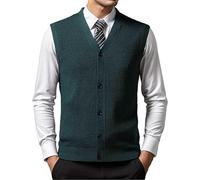KBOPLEMQ Men's Button Down Sleeveless Sweater Vest Business Casual Men's Knitwear Vest Sleeveless V-Neck Cardigan Fine Knit Pullover, Green, XXL