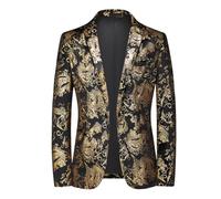 KBOPLEMQ Men's Floral Tuxedo Jacket Suit Vintage Leisure Suit Jacket Lapel Office Formal Blazer Slim Fit Blazer Casual Tuxedo for Wedding Party Blazer Dinner Tuxedo for Party, gold, XXXL
