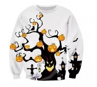 KBOPLEMQ Men's Halloween 3D Print Sweatshirt Warm Jumper Regular Fit Festive Costume Crew Neck Pullover Tops Without Hood Loose T-Shirt Men Winter Warm Tops, O Multicolor2, L