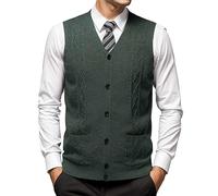 KBOPLEMQ Men's Knitted Vest Cardigan Sleeveless Sweater Vest Business Casual Men's Knitwear Vest with Pockets Men's Sleeveless V Neck Cardigan Fine Knit Pullover Button Placket, Green, L