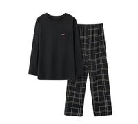 KBOPLEMQ Men's Pyjamas Long Two-Piece Pyjama Sets Men's Sleepwear Nightwear Set with Letter Logo Printed Comfortable Soft Cotton Crew Neck Long Sleeve Shirt and Pyjama Bottoms, black, XXXXL