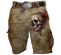 KBOPLEMQ Men's Skull Cargo Trousers Short Beach Shorts Swimming Trunks Viking Odin Skull Swim Trunks Multicoloured 3D Print Graphic with Mesh Lining Beach Shorts Running Shorts with Pockets, khaki, L