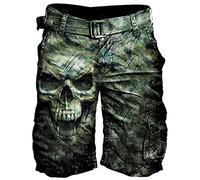 KBOPLEMQ Men's Skull Cargo Trousers Short Beach Shorts Swimming Trunks Viking Odin Skull Swim Trunks Multicoloured 3D Print Graphic with Mesh Lining Beach Shorts Running Shorts with Pockets, A Green,