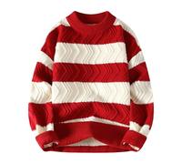 KBOPLEMQ Men's Striped Knitted Jumper Autumn Winter Crochet Jumper Casual Crew Neck Jumper Knitted Sweater Tops Long Sleeve Patchwork Pullover Elegant Warm Men's Jumper, O Red, XXL