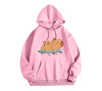 KBOPLEMQ Pullover Teenager Girls Kawaii Hoodie Women's Sweatshirt with Capybara Print Sports Hoodie Creative Cute Cartoon Comfortable Long Sleeve Autumn Hoodie Leisure Loose Long Sleeve Shirt, S pink,