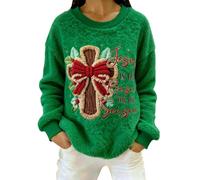 KBOPLEMQ Pullover Women's Warm Flannel Christmas Jumper Jesus Christmas Tree Crew Neck Pullover Sweatshirt with Jesus is The Reason for The Season Ugly Christmas Sweatshirts, O Green, L