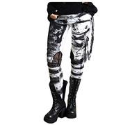 KBOPLEMQ Punk Clothing Women's Gothic Punk Rivet Webbing Trousers Tight Trousers Steampunk Leggings Tube Trousers Casual Trousers Women Gothic Girls Side Lace Up Leggings Black Slim Trousers, gray, S