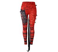 KBOPLEMQ Punk Clothing Women's Gothic Punk Rivet Webbing Trousers Tight Trousers Steampunk Leggings Tube Trousers Casual Trousers Women Gothic Girls Side Lace Up Leggings Black Slim Trousers, red, S