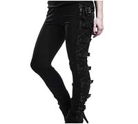 KBOPLEMQ Punk Clothing Women's Gothic Punk Rivet Webbing Trousers Tight Trousers Steampunk Leggings Tube Trousers Casual Trousers Women Gothic Girls Side Lace Up Leggings Black Slim Trousers, 02