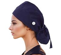 KBOPLEMQ Surgical Cap Women's Scrub Cap, Adjustable Surgical Cap Dentist Doctor Nurse Work Cap for Laboratory Cooking Hat Surgical Cap Christmas Baker Hood with Button Women Men, O Navy, One Size Fits