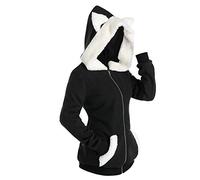 KBOPLEMQ Sweatshirt Cartoon Long Sleeve Cosplay Hoodies Women Anime Zipper Sweatshirt Jacket Oversized Hoodie Teenager Girls Coat Cat Ear Fleece Coat Zip Up Winter Kawaii Hoodie, O Black, M