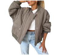 KBOPLEMQ Sweatshirt Women's Without Hood Elegant Stand-Up Collar Puffer Jackets Winter Jacket Warm Bomber Jacket Buttons Winter Parka Plain Oversized Sweat Jacket Transition Jacket Jackets Casual Long