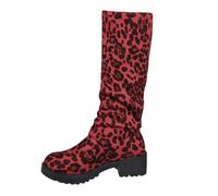 KBOPLEMQ Women's Block Heel Half Boots Leopard Print Slip On Boots | Autumn Winter Women's Boots Elegant Winter Boots for Everyday Outdoor Comfortable Hiking Boots