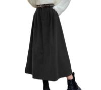 KBOPLEMQ Women's Corduroy Skirt Vintage High Waist A-line Swing Midi Skirt Elastic High Waist Pleated Cord Skirts Elegant Long Skirt Casual Warm Medium Length Winter Skirt Elegant Long Swing Skirt