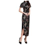 KBOPLEMQ Women's Dress Chinese Sheath Dresses Traditional Women Elegant Cheongsam Collar Sexy Mini Chinese Dress Cheongsam Short Sleeve Qipao Brocade Long Dress Evening Dresses Party Dresses, O Black,