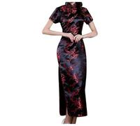 KBOPLEMQ Women's Dress Chinese Sheath Dresses Traditional Women Elegant Cheongsam Collar Sexy Mini Chinese Dress Cheongsam Short Sleeve Qipao Brocade Long Dress Evening Dresses Party Dresses, P Black,