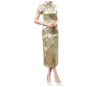 KBOPLEMQ Women's Dress Chinese Sheath Dresses Traditional Women Elegant Cheongsam Collar Sexy Mini Chinese Dress Cheongsam Short Sleeve Qipao Brocade Long Dress Evening Dresses Party Dresses, P Gold,