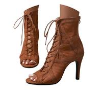 KBOPLEMQ Women's Gladiator Sandals Breathable Dance Heels Strappy Pumps Sexy Black Mesh Stiletto Laces with Fish Mouth Dance Shoes Fashion Sandals Pole Shoes Ankle Boots, O Brown, 8.5 UK